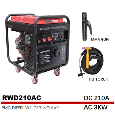 큰 연료 탱크 아크 3 kw 휴대용 발전기 디젤 교류 210 Amp