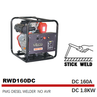 160A 스틱 용접 생성기 DC 1.8 kw PMG 디젤 중파